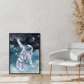 Beyond the Moonlight Astronaut Framed Wall Art Canvas Print