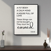 Naval Wisdom Framed Art: Calm Mind, Fit Body, Full of Love, Minimalist Quote Canvas