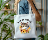 Keep On Smiling Cat Canvas Tote Bag