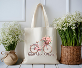 Follow Your Dreams Floral Bicycle Canvas Tote Bag