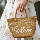 Boho Beach Tote with Personalized Name Stylish Handwoven Summer Bag