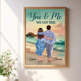 Custom Couple Back View Embracing and Walking On The Beach Canvas/Framed Poster/Poster