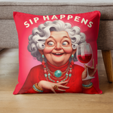 Funny Old Lady Square Pillow Sip Happiness Now