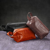 Personalized Leather Travel Toiletry Bag for Men with Engraved Name
