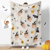 Custom Halloween Blanket with Face Photo Fun Witch Hat Design