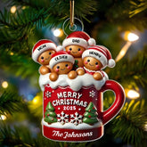 Gingerbread Family In Hot Cocoa Christmas Decor Custom Acrylic Ornament