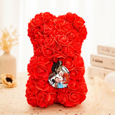 Custom Rose Teddy Bear Gift for Couples with Love Photo and Eternal Roses