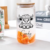 Personalized Cute Highland Cow Glass Tumbler with Name