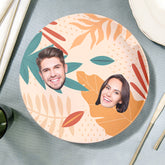 Foliage Ceramic Plate with Custom Face Photos Fall Gift for Couple