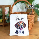 Custom Pet Photo and Name Waffle Tea Towel Oil Painting Style