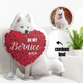 Custom Pet Photo Pillow with Rose Heart and Personalized Text