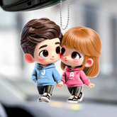 3D Effect Cute Cartoon Couple Holding Hands Custom Acrylic Car Hanger