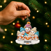 Snowman Grandma and Grandkids Custom Christmas Acrylic Ornament
