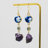 Handmade Tie-Dye Gold Earrings with Dangling Crystal Drops