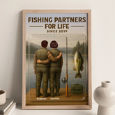 "Fishing Partners For Life" 3D Effect Custom Couple Figurine Canvas Print/Framed Poster/Poster