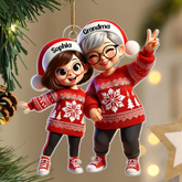 3D Effect Happy Grandma with Grandkids Custom Christmas Acrylic Ornament