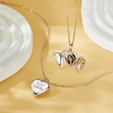 Custom Photo & Name Engraved Angel Wings Heart Locket Necklace