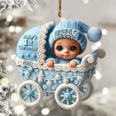3D Effect Newborn Baby In Carriage Custom Christmas 2025 Acrylic Ornament