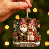 Old Gnomes Couple Sharing Holiday Cheer Together - Custom Christmas Wooden Ornament