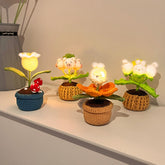 Adorable Crochet Flower Pot Lamp Hand-Knit Plush Doll Desk Light