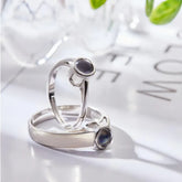 Personalized Photo Projection Ring Set – Adjustable Couple Silver Rings for Him and Her