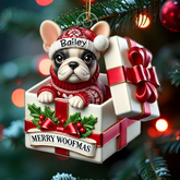 Cute Frenchie Inside Red Gift Box Cutom 2D Flat Acrylic Christmas Ornament 2025
