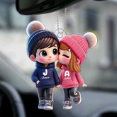 3D Effect Cute Cartoon Couple Walking Hand in Hand Custom Car Ornament