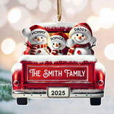 3D Effect Custom Snowman Family Red Car Acrylic Christmas Ornament