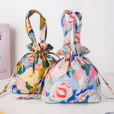 Summer Floral Makeup Pouch Eco-Friendly Cotton Drawstring Bag