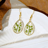 Green Leaves Handmade Pressed Flower Resin Earrings for Her