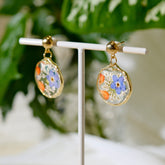 Forget Me Not Resin Earrings with Pressed Blue and Orange Florals
