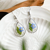 Elegant Forget Me Not Dried Flower Resin Drop Earrings