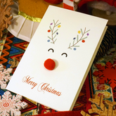 Cute Reindeer & Snowman Christmas Card – 3D Pom-Pom Nose Cartoon Design