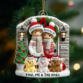 Custom Farmhouse Couple with Pets Christmas 2025 Acrylic Ornament