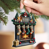 Vintage Retro Classic Fireplace Family Names Custom Acrylic Christmas Ornament