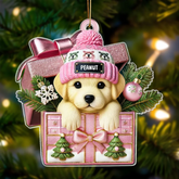 Cute Labrador Dog Inside Gift Box Custom 2D Flat Acrylic Christmas Pet Ornament