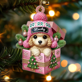 Cute Poodle Dog Inside the Gift Box Custom 2D Flat Acrylic Christmas Pet Ornament