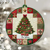 3D Effect Quilting Patchwork Fabric Patterns Christmas Tree Custom Acrylic Christmas Ornament
