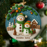 Grandma Grandkids 3D Effect Snowman Custom Christmas Acrylic Ornament
