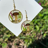 Handmad Pressed Mushroom and Fern Resin Drop Earrings