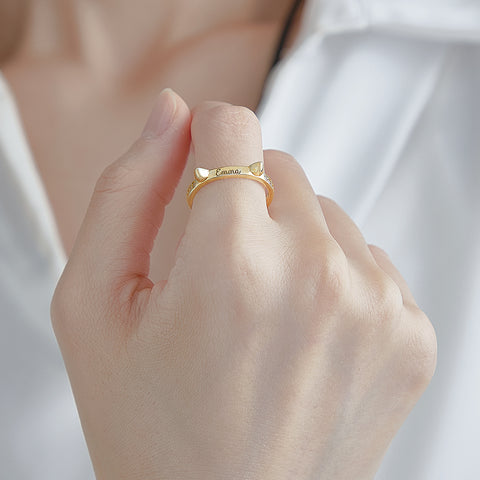 Custom Cat-Shaped Ring with Engraved Name