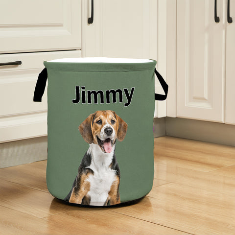 Custom Pet Photo Storage Basket with Name Toy & Laundry Organizer for Kids or Pet Lovers