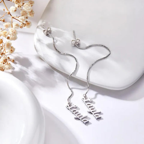 Your Name in Shine Delicate Custom Name Dangle Earrings