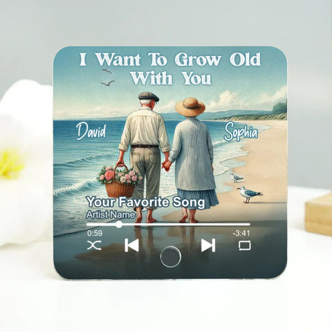 Old Couple Walking On Beach Favorite Song Custom Music Fridge Magnet