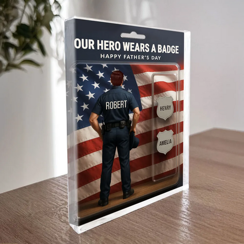 3D Effect Figure My Hero Wears A Badge With Kids' Names Custom Acrylic Block 