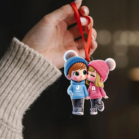 3D Effect Cute Cartoon Couple Walking Hand in Hand Custom Car Ornament