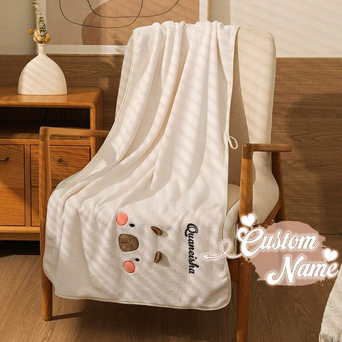Personalized Bath Wrap for Her Cute Soft Towel with Name Embroidery