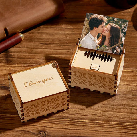 Personalized Wooden Music Box with Custom Song or Voice – Add Your Photo & Message | Perfect Anniversary Gift
