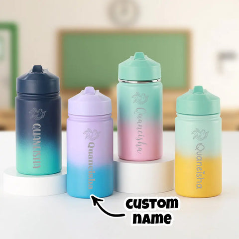 Gradient Color 12oz Water Bottle with Custom Name for Kids