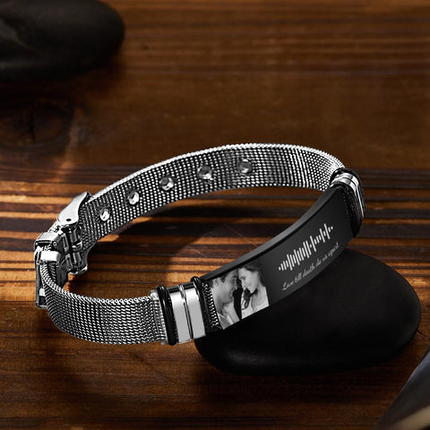 Personalized Song Code Bracelet with Photo and Text for Him